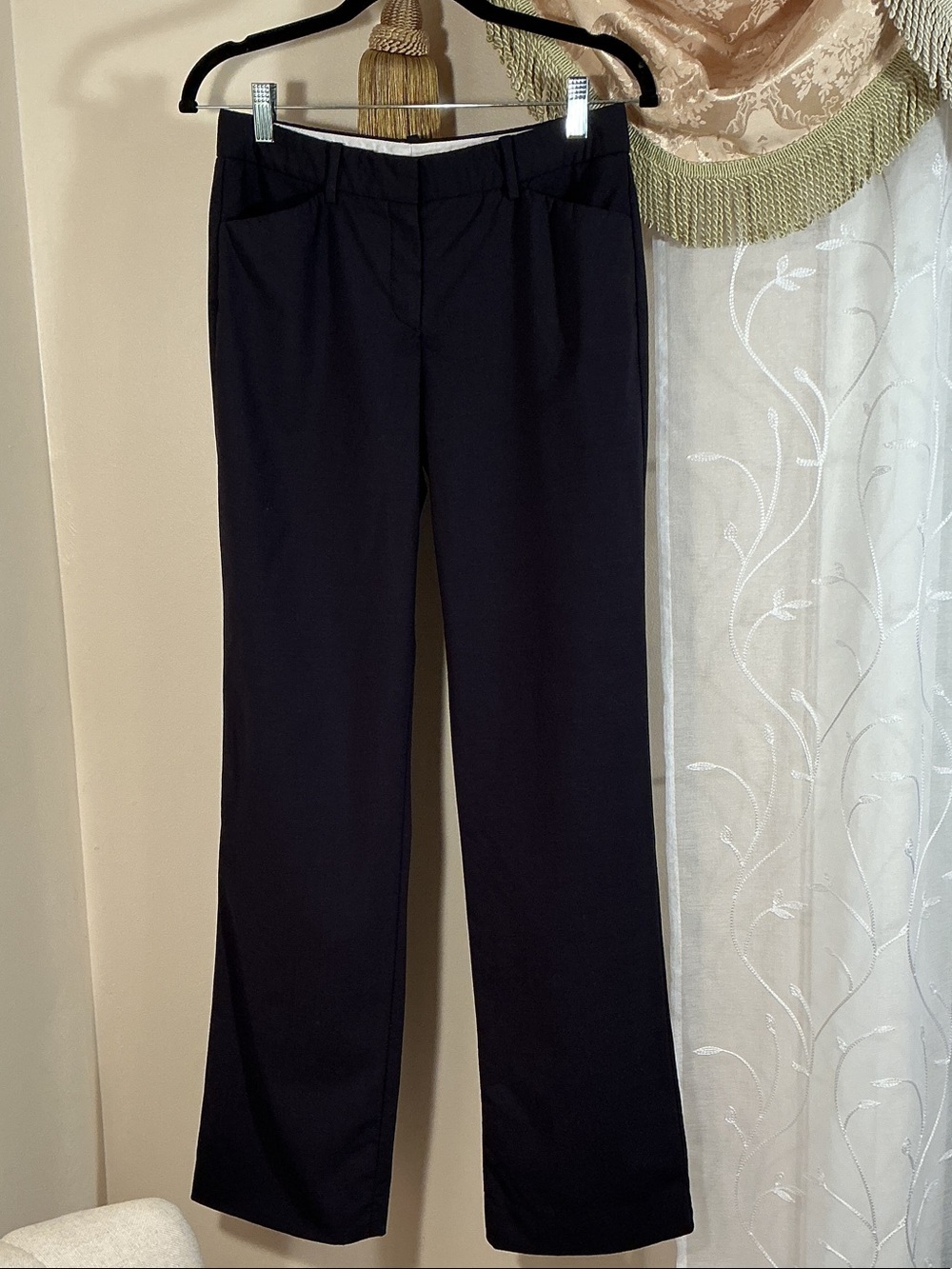 Theory Dressy Tailored Women’s Pants Navy Blue Bootcut Mid Rise Sz 4 Wool